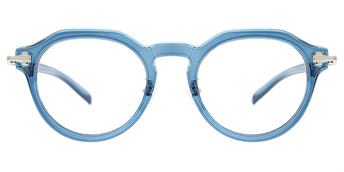 Blue Geometric Geek-Chic Mixed Materials Eyeglasses