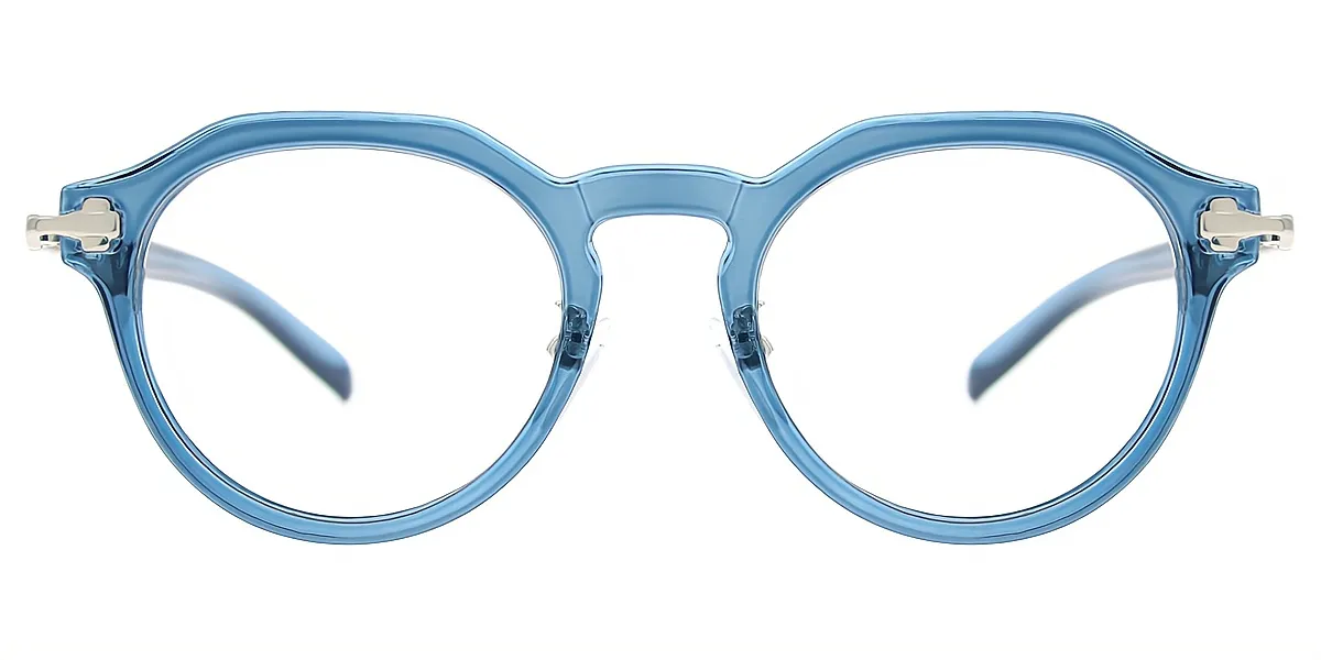 Blue Geometric Geek-Chic Mixed Materials Eyeglasses