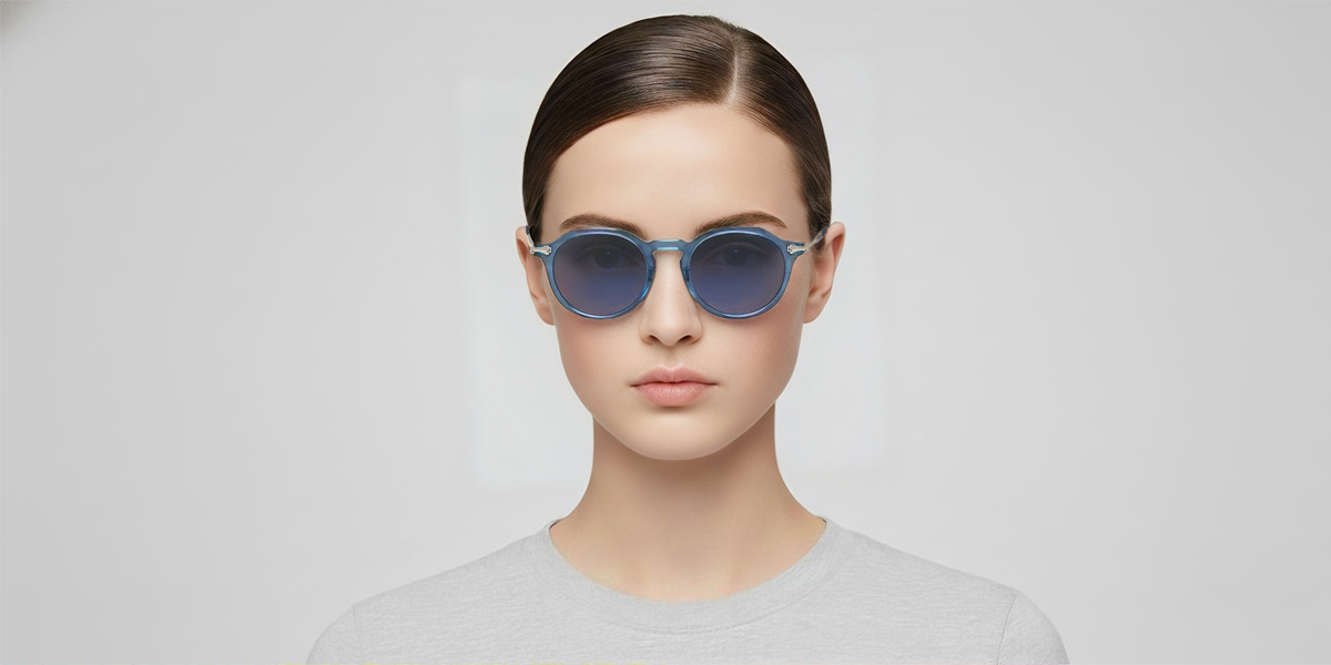 Blue Geometric Geek-Chic Mixed Materials Eyeglasses