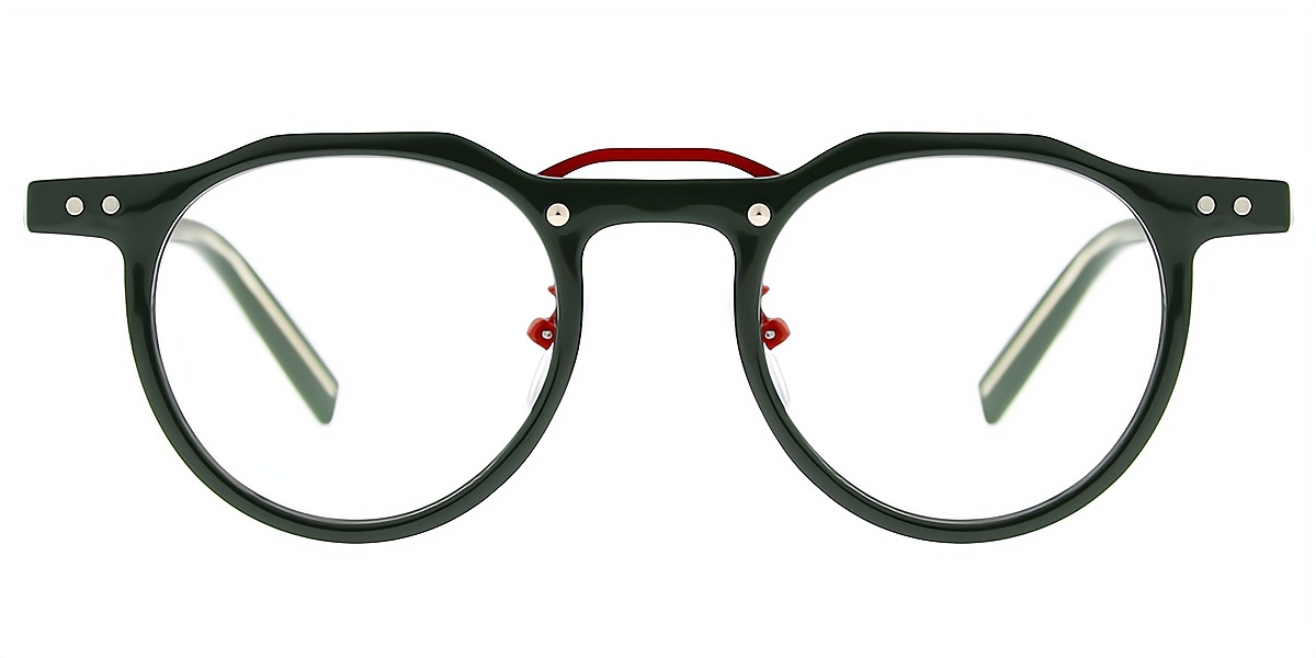Green Geometric Geek-Chic Mixed Materials Eyeglasses