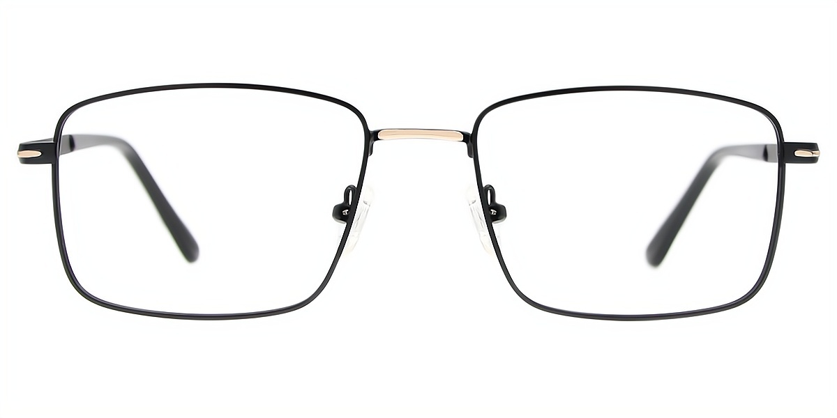 Black Gold Rectangle Simple Metal Eyeglasses