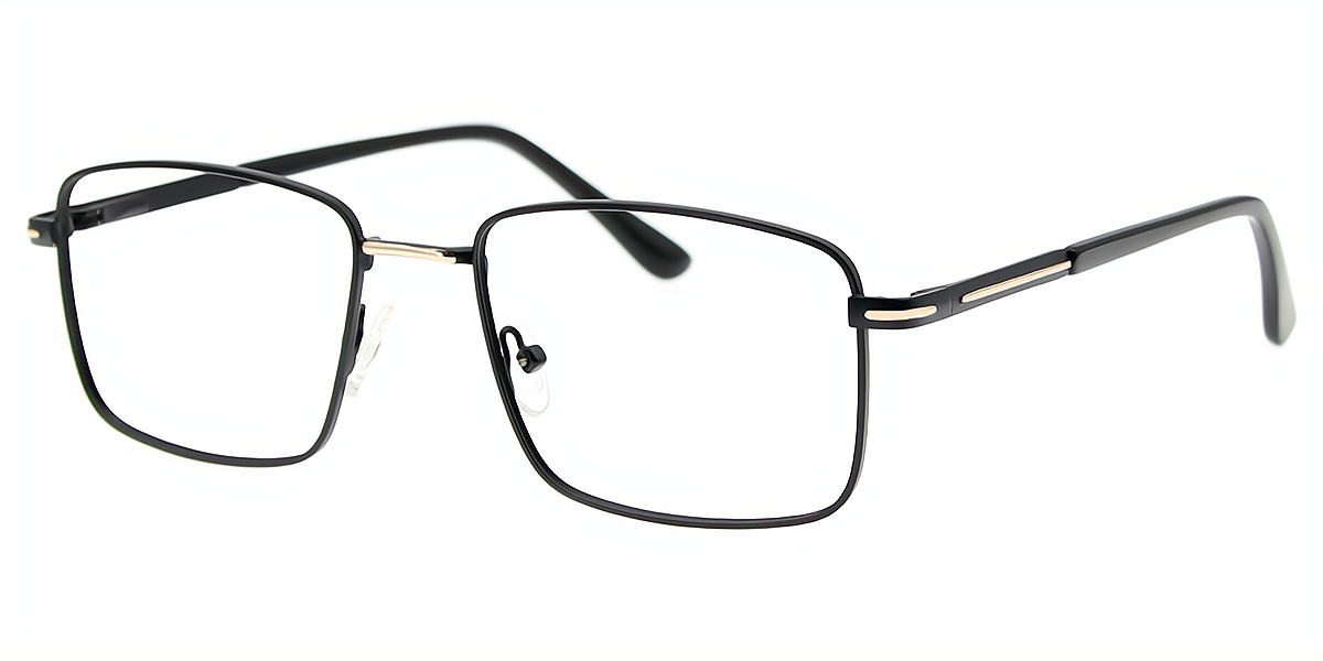 Black Gold Rectangle Simple Metal Eyeglasses
