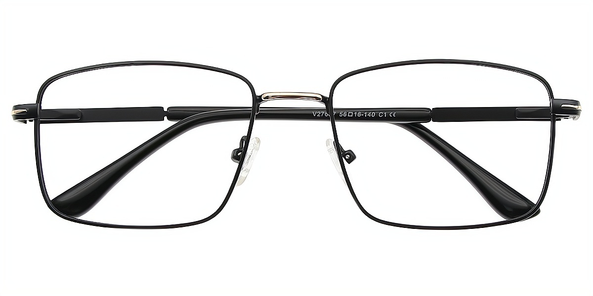 Black Gold Rectangle Simple Metal Eyeglasses