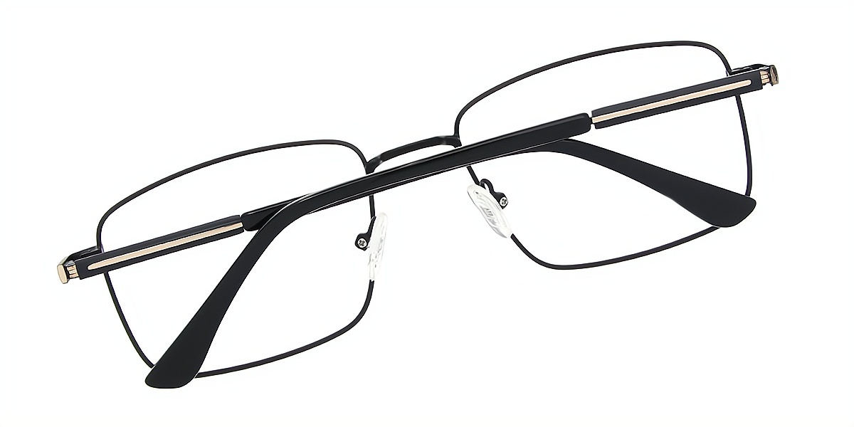 Black Gold Rectangle Simple Metal Eyeglasses