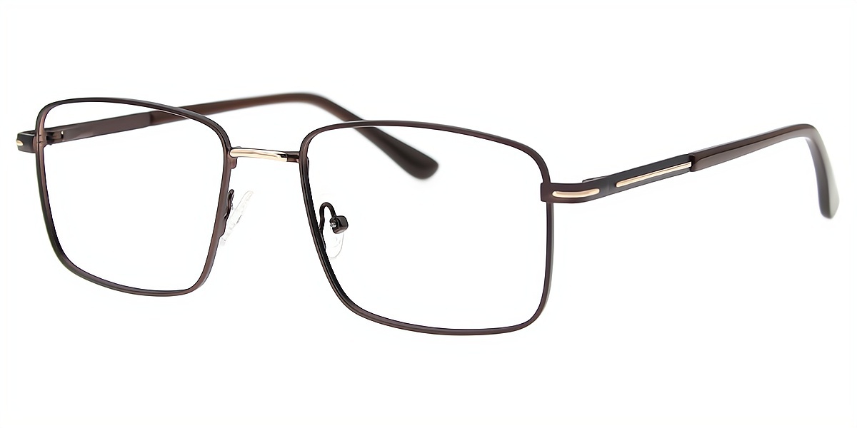 Brown Rectangle Simple Metal Eyeglasses