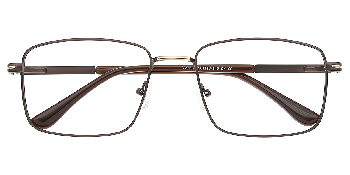Brown Rectangle Simple Metal Eyeglasses