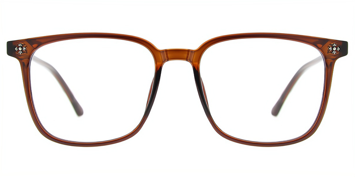 Brown Square Oversized Metal Eyeglasses