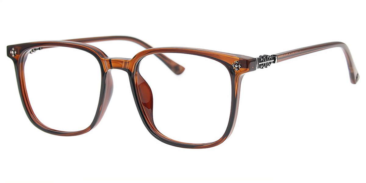 Brown Square Oversized Metal Eyeglasses