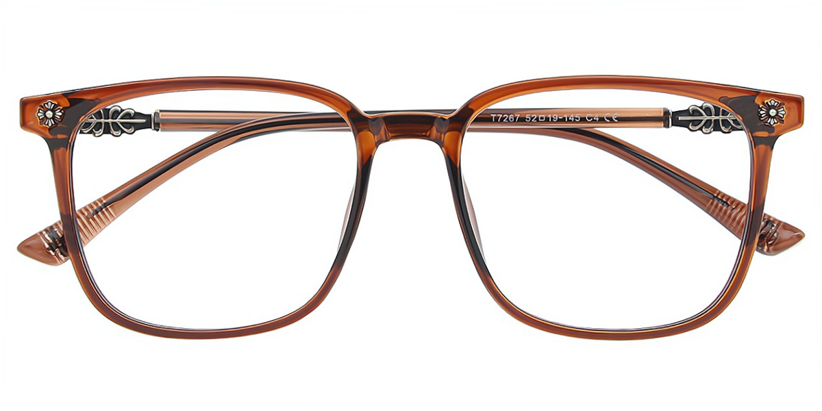 Brown Square Oversized Metal Eyeglasses
