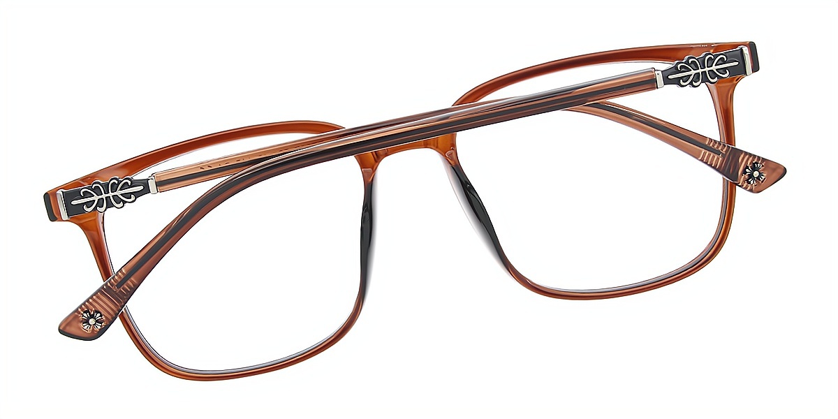 Brown Square Oversized Metal Eyeglasses