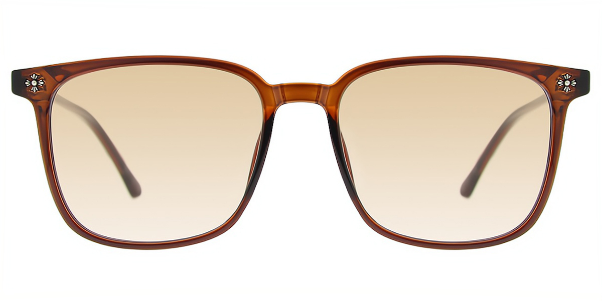 Brown Square Oversized Metal Eyeglasses