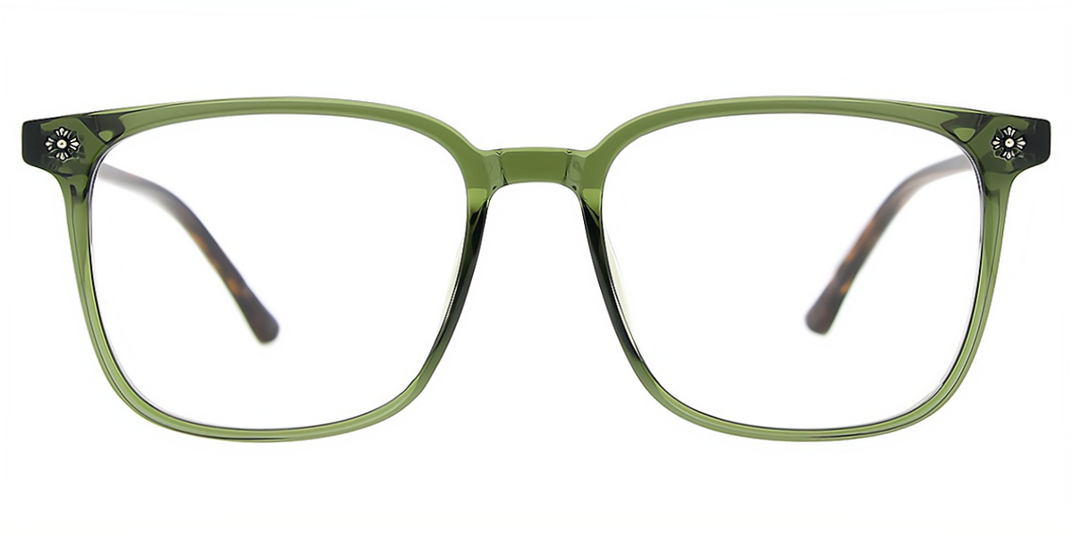 Green Square Oversized Metal Eyeglasses