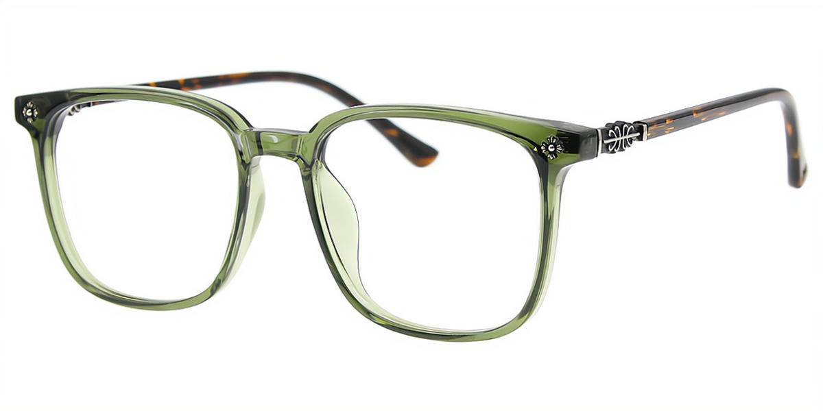 Green Square Oversized Metal Eyeglasses