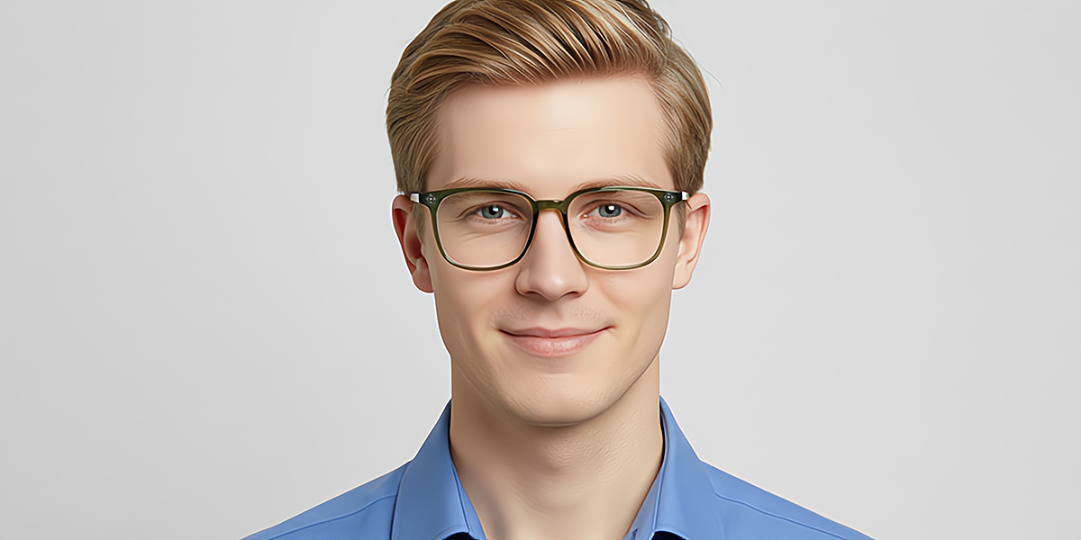 Green Square Oversized Metal Eyeglasses