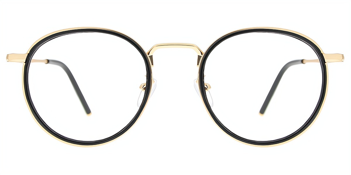 Black Round Retro Mixed Materials Eyeglasses