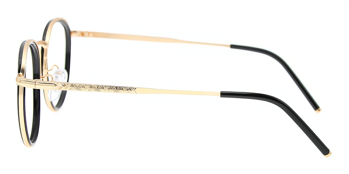 Black Round Retro Mixed Materials Eyeglasses