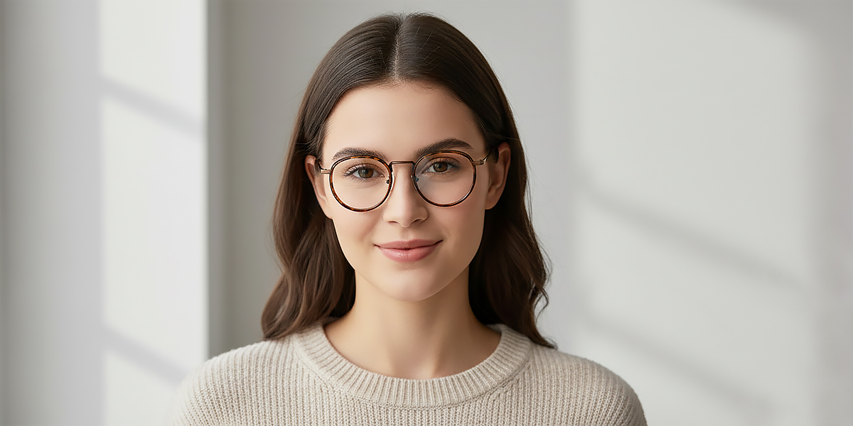 Tortoise Round Retro Mixed Materials Eyeglasses