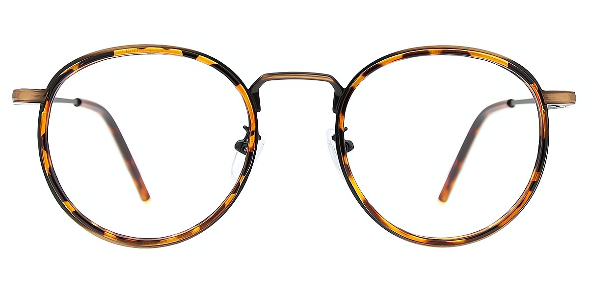 Tortoise Round Retro Mixed Materials Eyeglasses