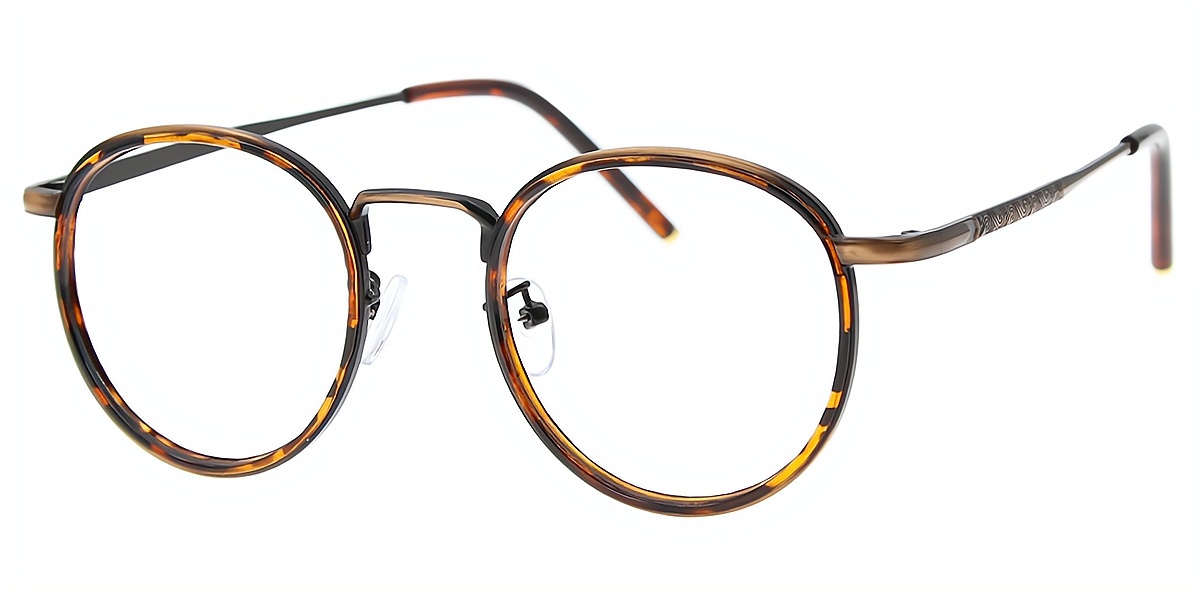 Tortoise Round Retro Mixed Materials Eyeglasses
