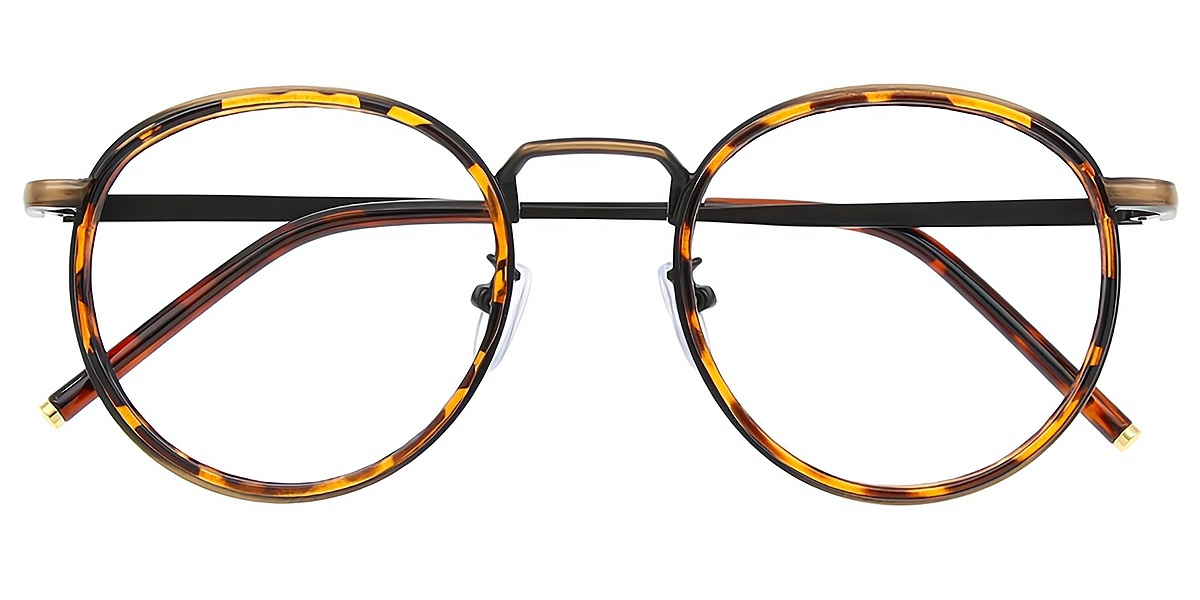 Tortoise Round Retro Mixed Materials Eyeglasses