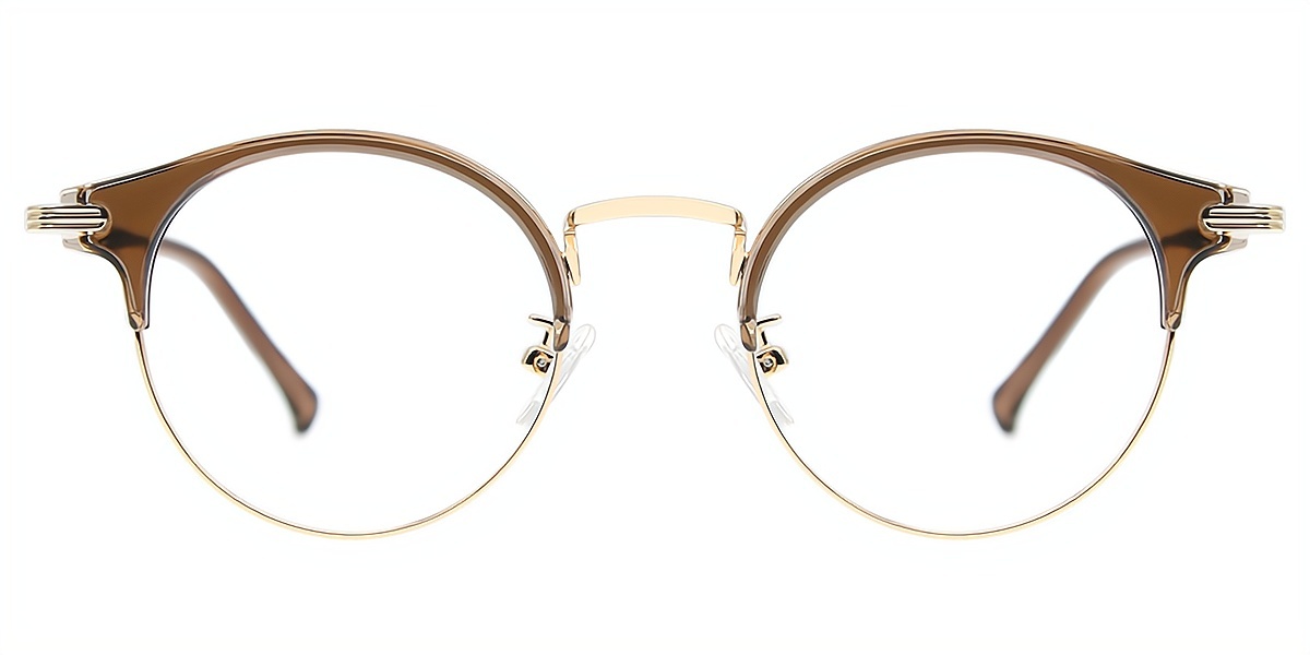 Brown Round Classic Exquisite Metal Eyeglasses
