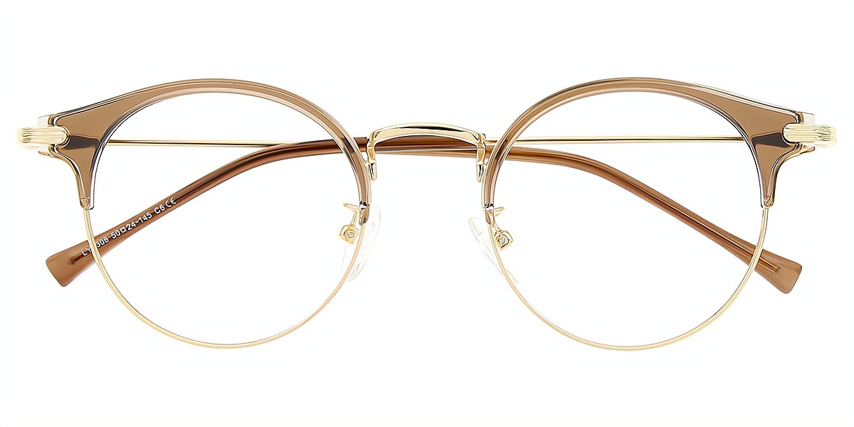 Brown Round Classic Exquisite Metal Eyeglasses