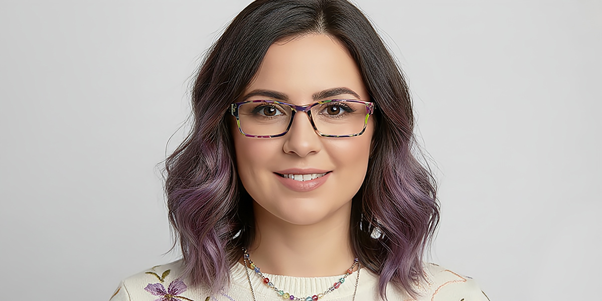 Floral Rectangle Simple Plastic Eyeglasses