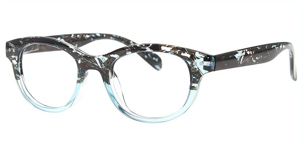 Blue Oval Hipster Plastic Eyeglasses