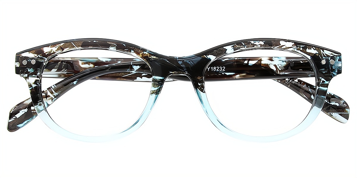 Blue Oval Hipster Plastic Eyeglasses