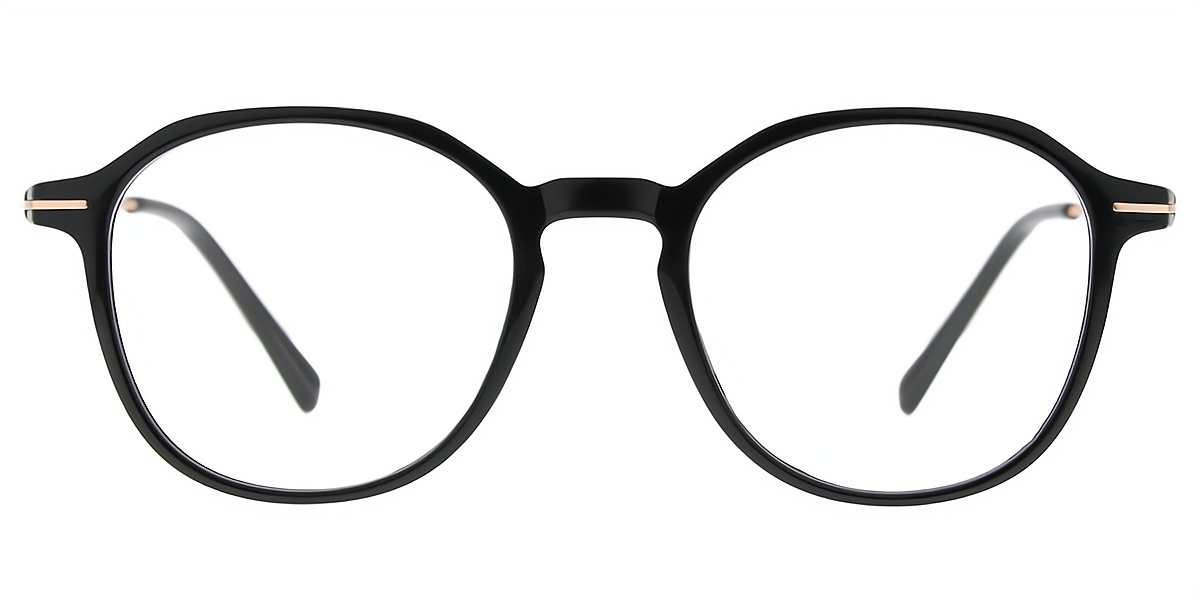 Black Oval Simple Mixed Materials Eyeglasses