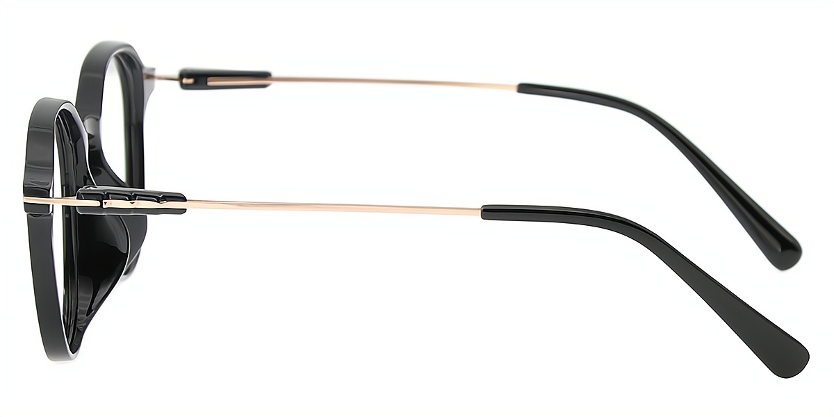 Black Oval Simple Mixed Materials Eyeglasses