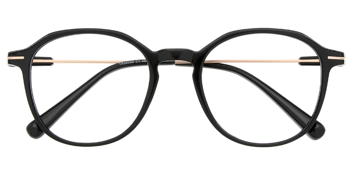 Black Oval Simple Mixed Materials Eyeglasses