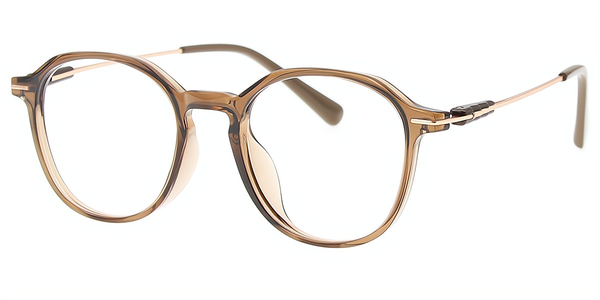 Brown Oval Simple Mixed Materials Eyeglasses