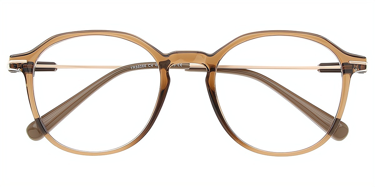 Brown Oval Simple Mixed Materials Eyeglasses