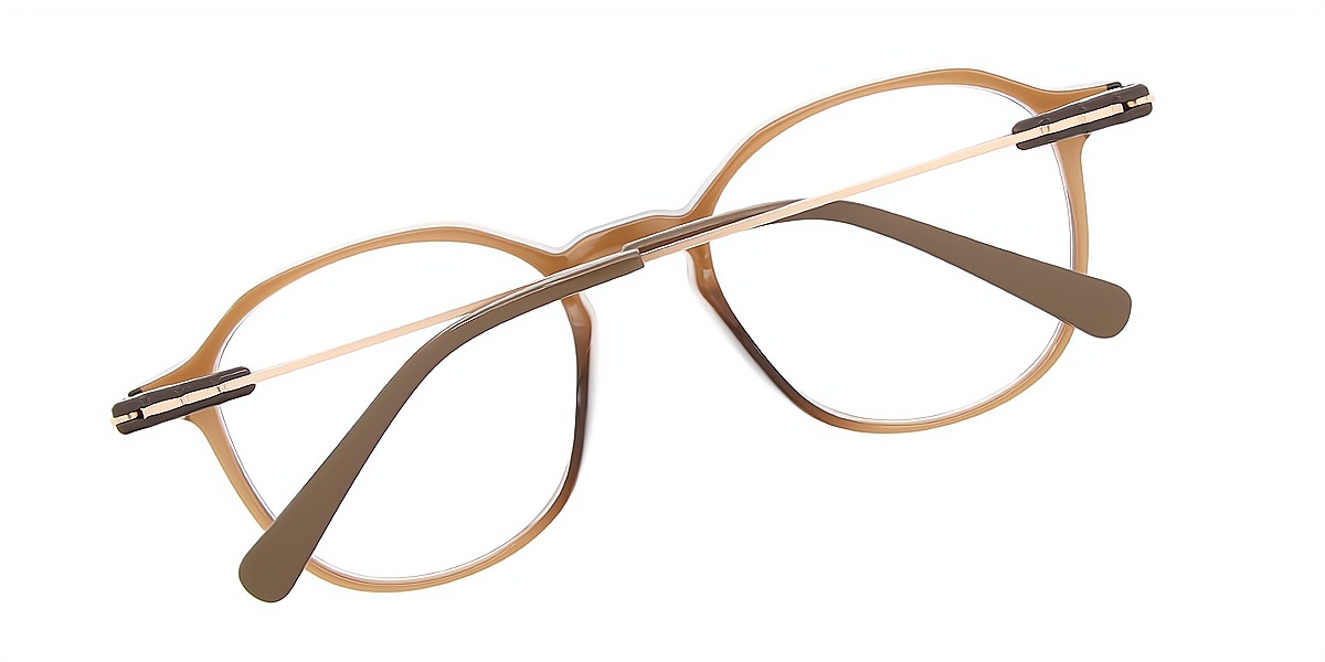 Brown Oval Simple Mixed Materials Eyeglasses