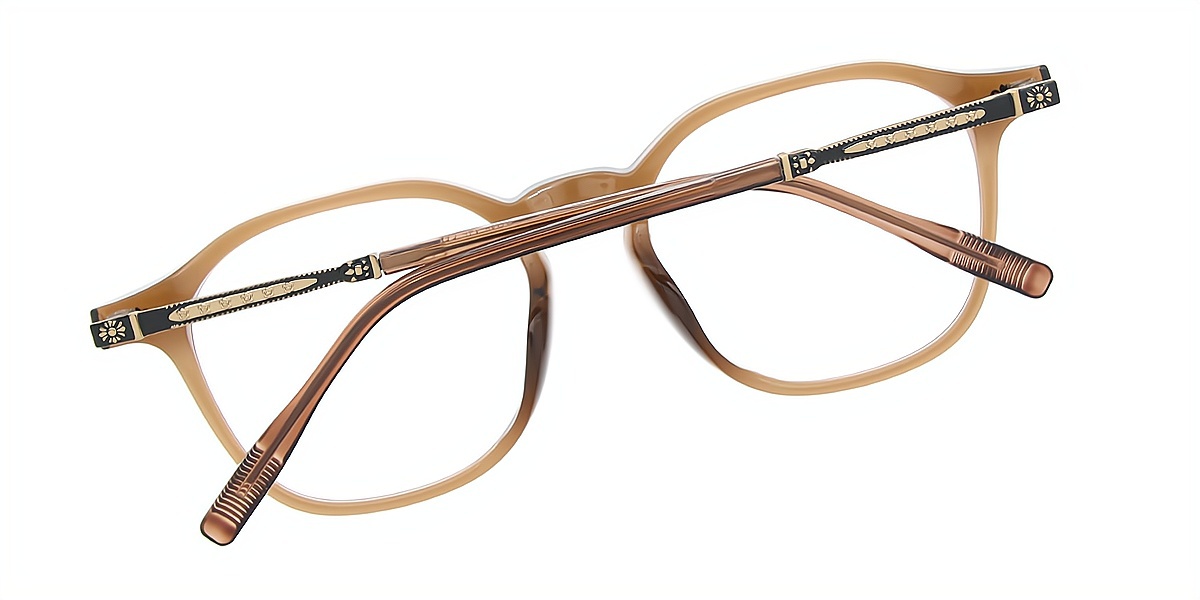 Brown Oval Elegant Mixed Materials Eyeglasses