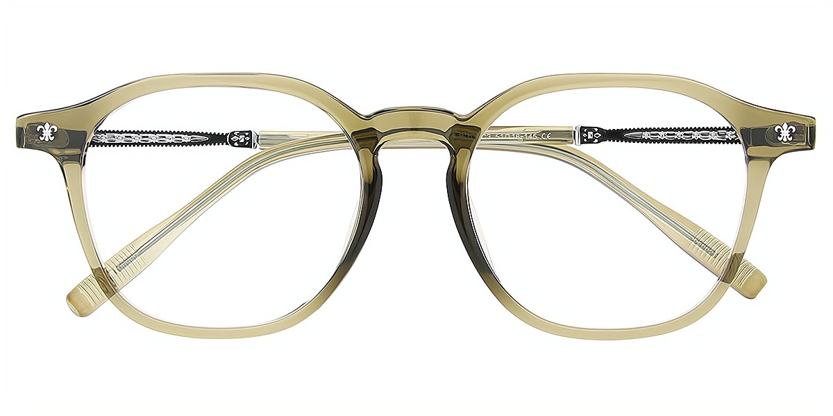 Green Oval Elegant Mixed Materials Eyeglasses