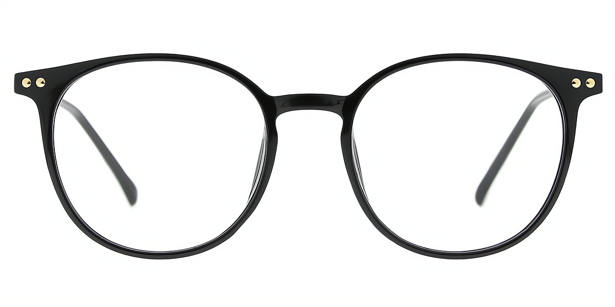 Black Oval Elegant Mixed Materials Eyeglasses