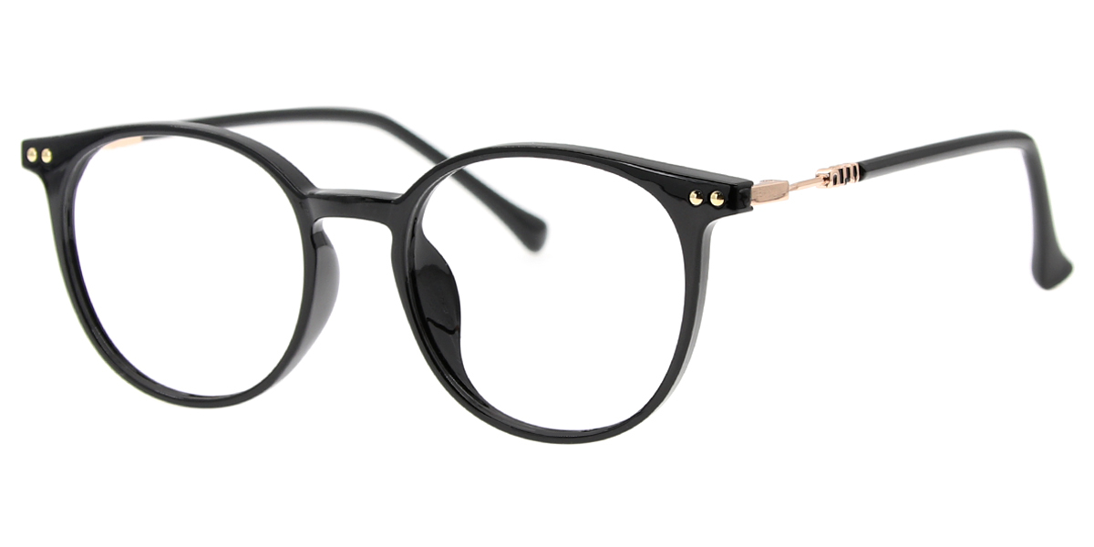 Black Oval Elegant Mixed Materials Eyeglasses