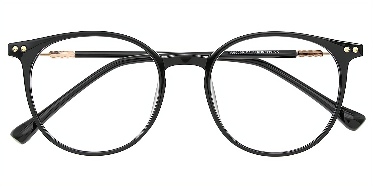 Black Oval Elegant Mixed Materials Eyeglasses
