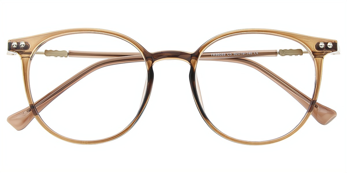 Brown Oval Elegant Mixed Materials Eyeglasses