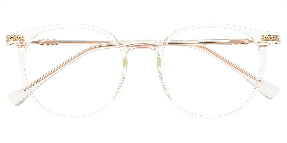 Clear Oval Elegant Mixed Materials Eyeglasses