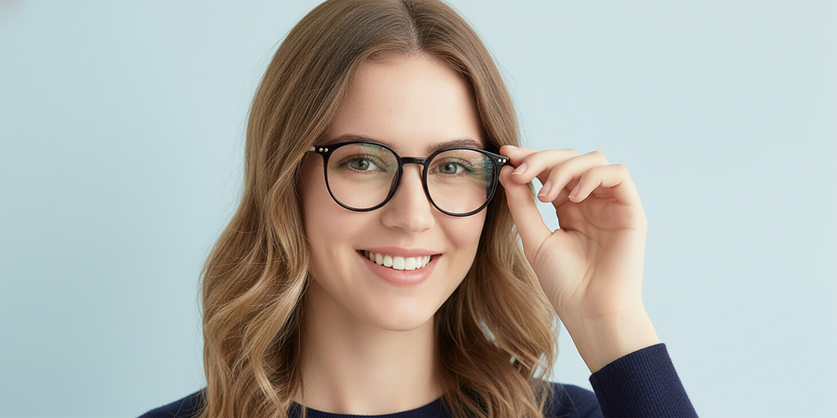 Black Oval Elegant Mixed Materials Eyeglasses