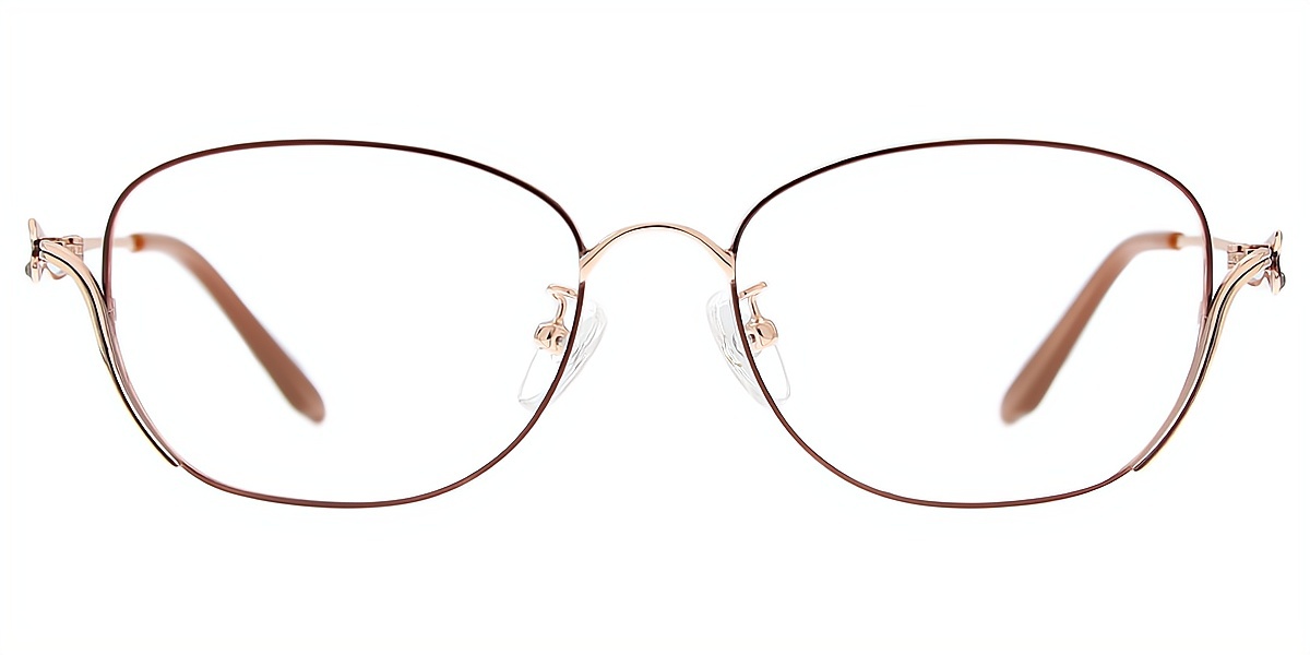 Brown Oval Elegant Metal Eyeglasses