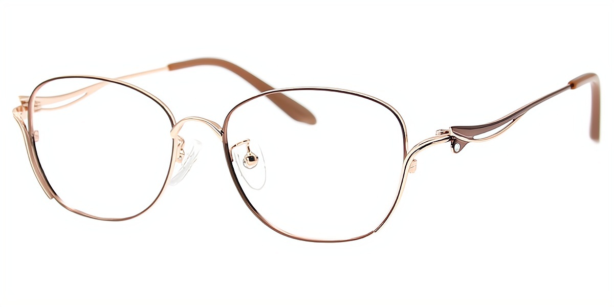 Brown Oval Elegant Metal Eyeglasses