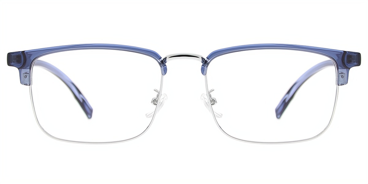 Blue Browline Classic Mixed Materials Eyeglasses
