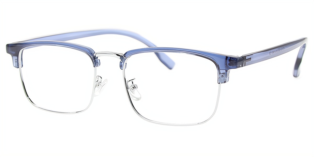 Blue Browline Classic Mixed Materials Eyeglasses