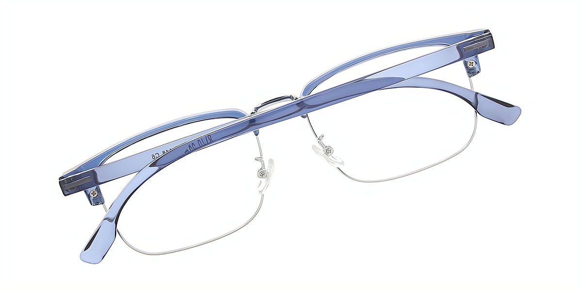Blue Browline Classic Mixed Materials Eyeglasses