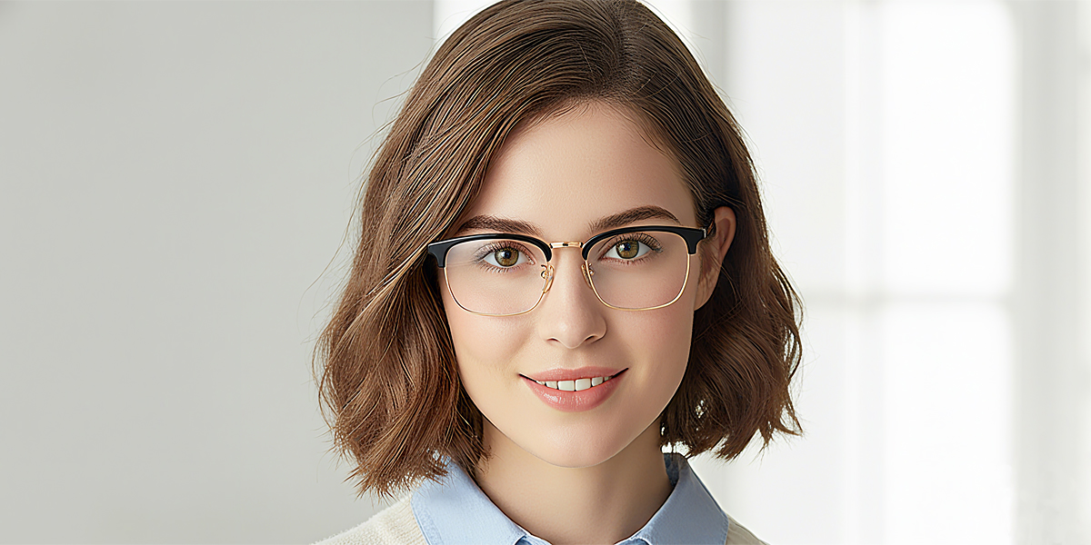 Black Browline Classic Mixed Materials Eyeglasses