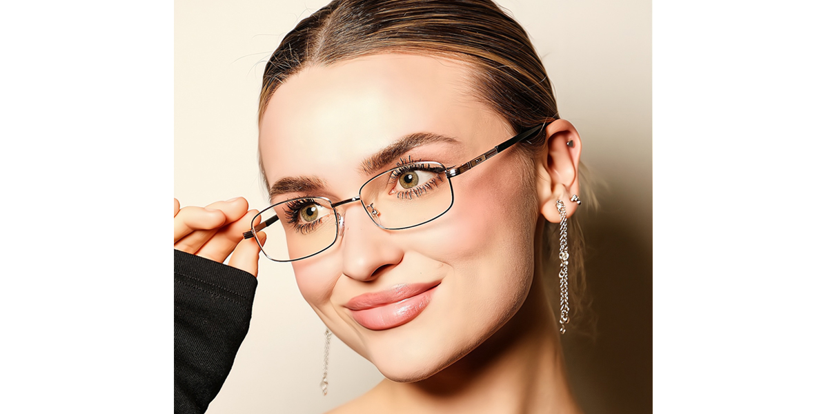 Gray Rectangle Simple Metal Eyeglasses